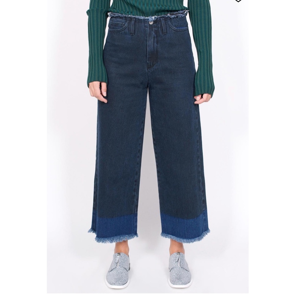 achro Frayed Wide Leg Jeans in Blue Contrast